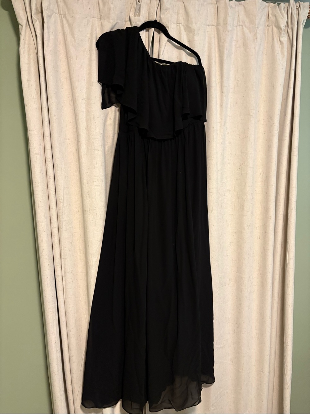 Bill Levkoff Black One-Shoulder Maxi Dress with Ruffle